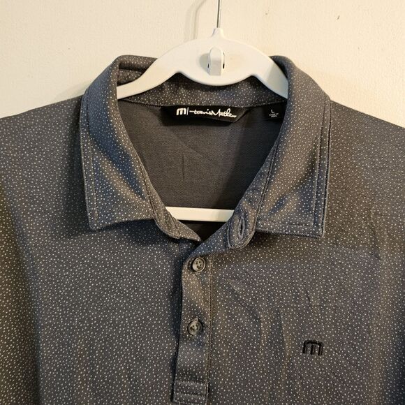 Travis Mathew Polo Shirt Mens Large Dark Gray Small Dots Golf Performance Top - Picture 4 of 8